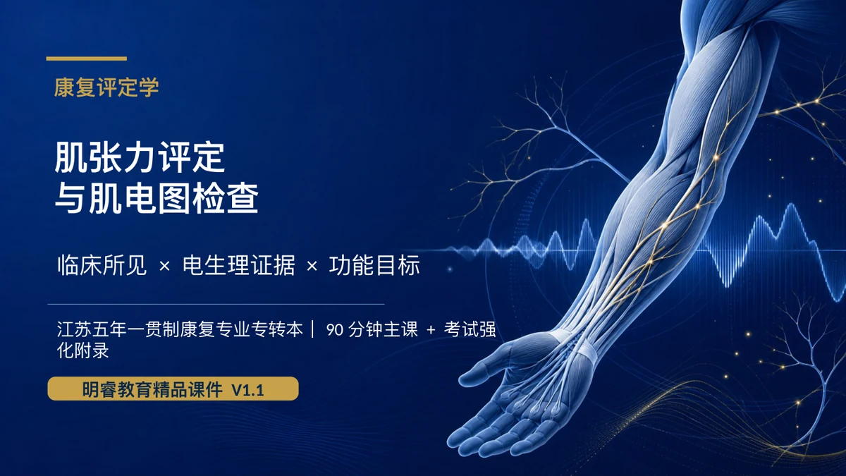 明睿精品直播课真实课程页面,肌张力评定与肌电图检查课件封面